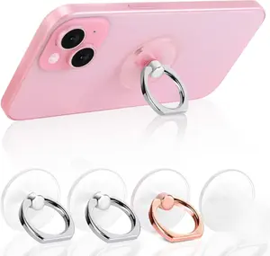 Cell Phone Ring Holder, Transparent Ring Holder 360°Rotation Finger Ring Stand, Clear Cell Phone Kickstand Compatible with Most of Phones, Tablet and Case, (2Silver+1Black+1Rose Gold)