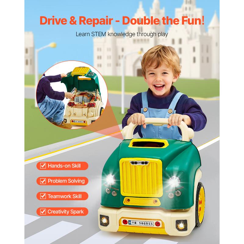 VEVOR Engine Toy, TikTokShopBlackFriday, 60 Pieces, Kids Mechanic Car Repair Set with Removable Parts, Lights and Sounds, Steering Wheel and Horn, Kids Mechanic Workshop Set for Toddler Ages 3 Years and Up, Green