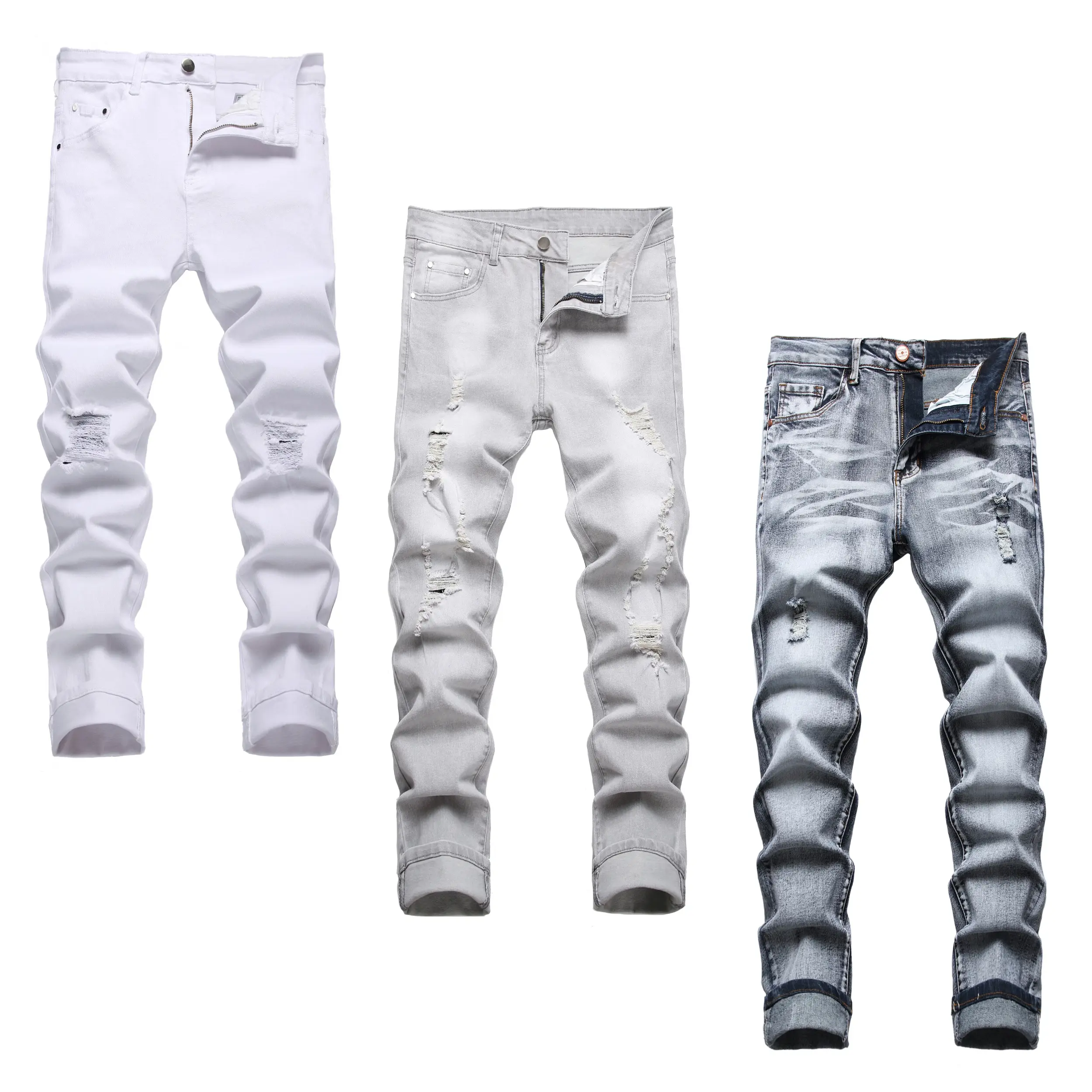 JUNBAOSS Men's Multi Pack Slim Fit Stretch Jeans Ripped Skinny Jeans for Men, Distressed Straight Leg Fashion Casual Popular Chic Comfort Flex Waist Denim Pants, Menswear Classic Street Style Cotton Fabric Jean Natural Hipster Personalized Stylish Jeans