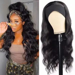 Glueless Headband Human Hair Wig Long Black Body Wave Headband Wigs For Black Women Natural Looking Body Wave Human Hair Wig Heat Resistant 180% Density