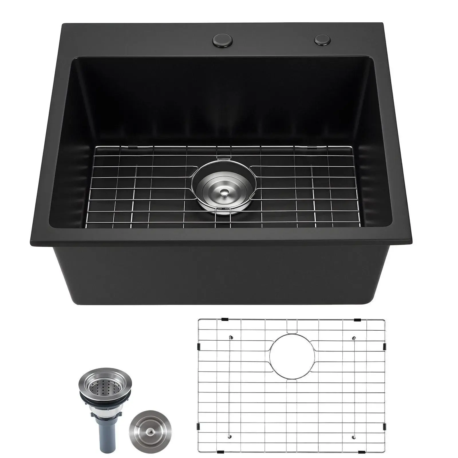 【Summerfinds】VEVOR 25 inch Kitchen Sink Workstation,  Top Mount Granite Sinks, Drop-In Single Bowl Farmhouse Basin with Multiple Accessories, Household Dishwasher Sinks for RV, Prep Kitchen, and Bar (Black)