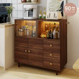 FUFU&GAGA Side Board, Kitchen Buffet, Modern Sideboard Buffet Cabinet, Small Storage Cabinet with 3 Drawers and Sliding Acrylic Door for Living Room, Dining Room, Brown,15.7" D x 35.4" W x 35.4" H