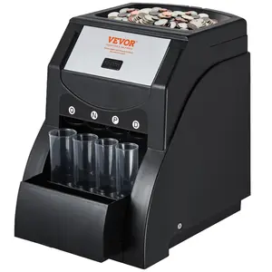 TikTokShopBlackFridayVEVOR USD Coin Sorter, Coin Sorter Machine for USD Coin 1¢ 5¢ 10¢ 25¢, Sorts up to 230 Coins/min, Coin Sorter and Wrapper Machine Holds 200 Coins Included 4 Coin Tubes, Black