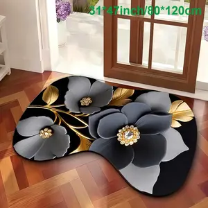 Floral Asymmetrical Rug, Washable Non-Slip Design, Ideal for Hallway/bathroom/living Room, Durable and Easy to Clean