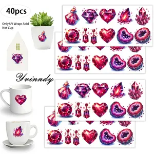 40Pcs/set Pink Crystal Iron On Stickers For Cup Be Waterproof UV DTF Printable Vinyl Paper Fun Designs Durable Construction Long-Lasting Adhesion Must-Have For Craft Enthusiasts Cups Mugs Sticker Sold Only Sticker Not Cup