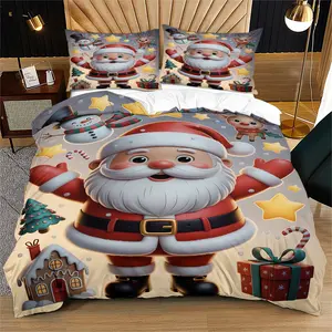 Christmas Theme Bedding Set 2/3 Pieces, Includes Fitted Sheet and Pillowcases, Cute Santa Claus Design, Soft Fabric, Perfect for Holiday Decor