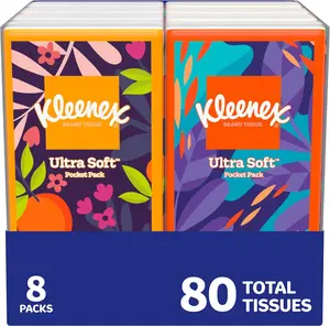 Kleenex On-The-Go Facial Tissues: 8-Pack (10 tissues per pack) - 3-ply, eco-friendly, and designed for travel and daily use.