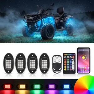 4-Pod RGB LED Rock Lights, 12V Waterproof Multicolor Underglow Kit with APP Music Mode for ATV UTV Truck, Vehicle Accent Underbody Accessory That Lights Up Your Space, Light Up Your Space