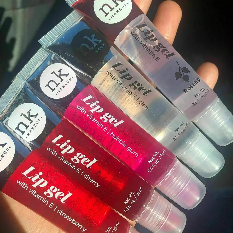 5 Pack Variety Set of Nicka K Lip Gels With Viatmin E - Clear, Rosehip, Strawberry, Cherry, and Bubble Gum Hydrating Lip Glosses Lipstick Makeup Moisturize Lip Care Cosmetic