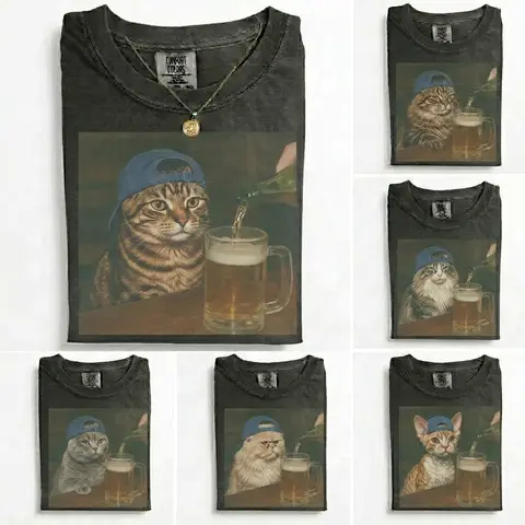Comfort Colors 50+ Cat Breeds Available Beer Shirt, Vintage 90s Funny Edgy Cat Meme Tee, Unisex Fit Design, Casual Streetwear, Gift for Cat Lovers