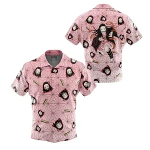 Nezuko Kamado Pattern Demon Slayer Hawaiian Shirt, Anime Merch Clothes Unique Gift For Men Women Fans