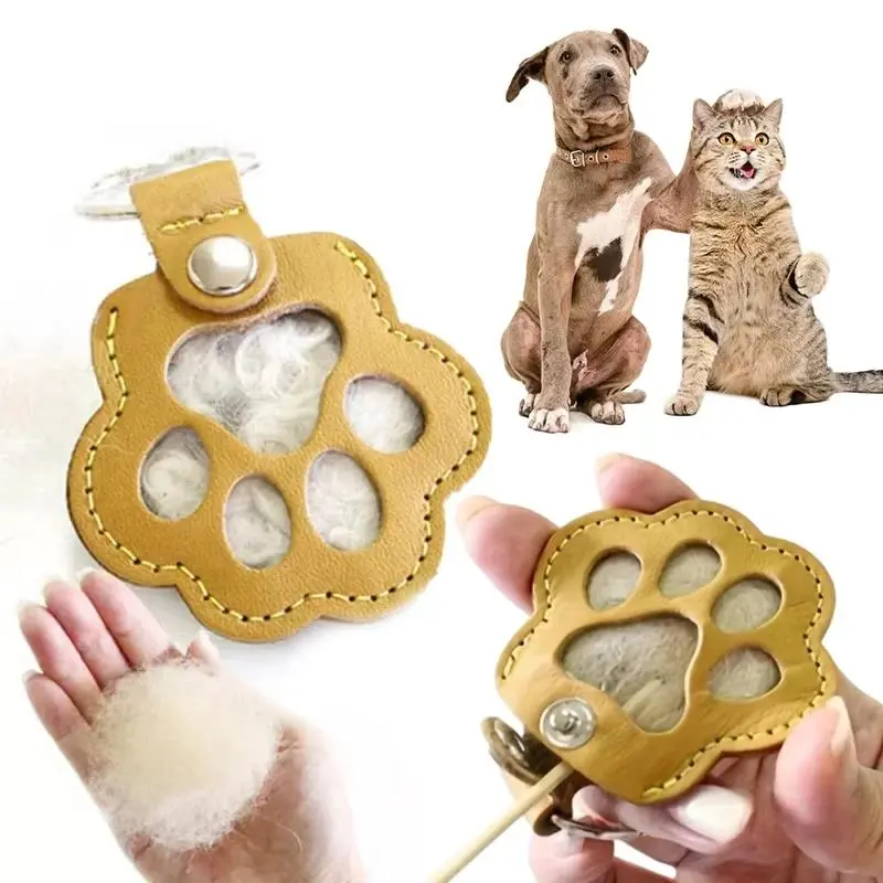 Handmade Small Leather Pet Memorial Hair Storage Bag - Cat Paw Print Commemorative Keychain for Tangible Bond with Pets
