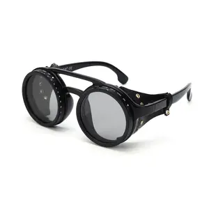 OUANGANC Adjustable Tint Sunglasses,Polarized Retro Round Steampunk 1-9 Gears ND Filter Lenses Sunglasses with leather side shields , All Season Hiking Cycling Fishing Driving Skiing