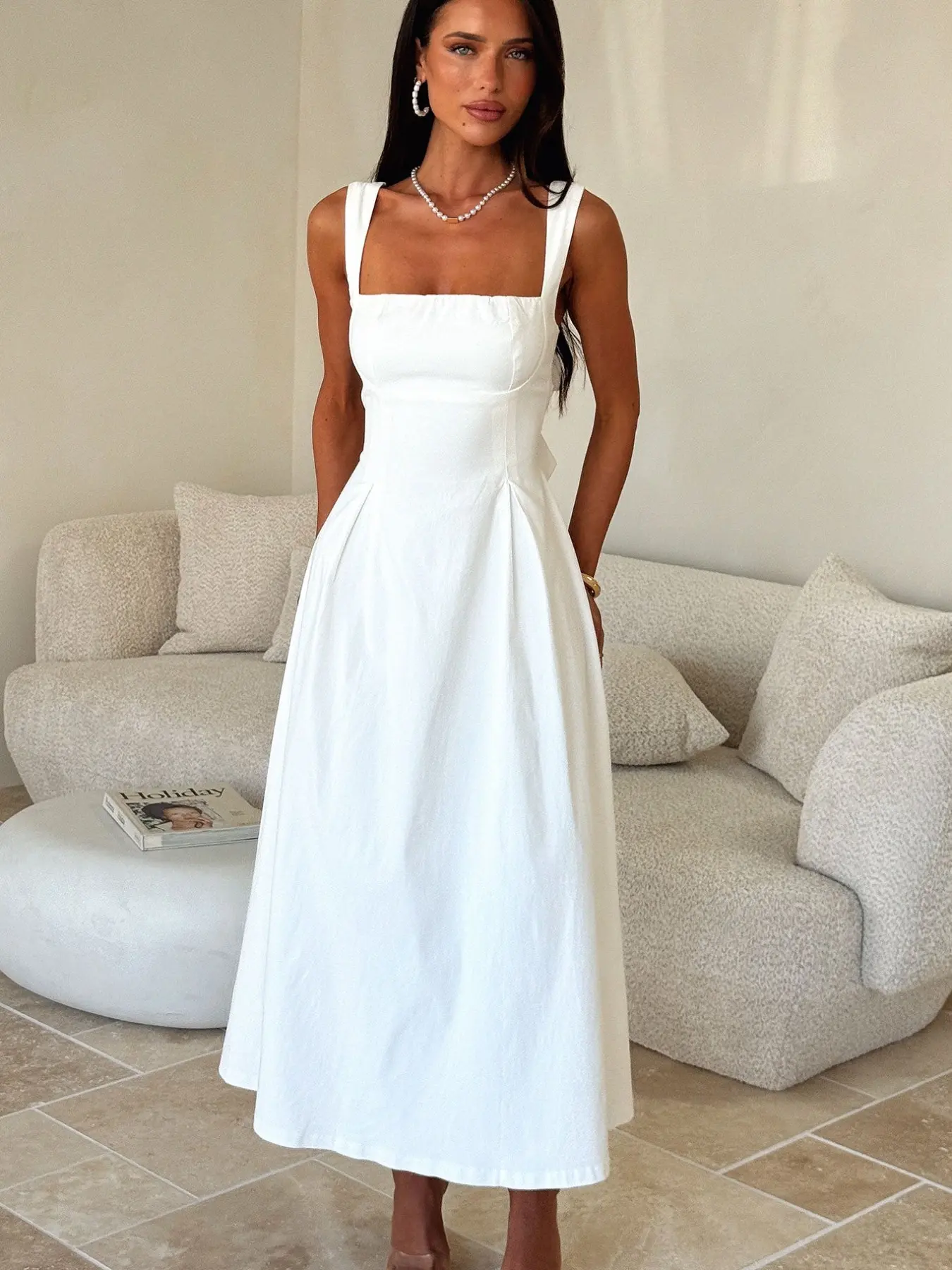 Elegant Vintage Square Neck Back Tie Strap Dress, Sleeveless Fitted Midi Dress, Casual Plain Style Day Evening, Women's Fashion Clothing, Casual Wear, Womenswear - TikTok Shop Elegant Vintage Square Neck Back Tie Strap Dress, Sleeveless Fitted Midi Dress, Casual Plain Style Day Evening, Women's Fashion Clothing, Casual Wear, Womenswear - TikTok Shop