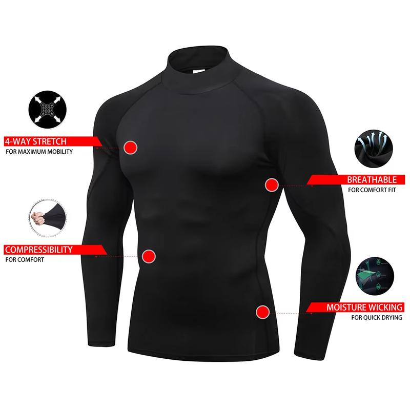 2 Pack Turtleneck Compression Shirts Men Long Sleeve Workout Undershirts for Men Tights Basketball Running Athletic Base Layer Tops workout tops Gym Tee High Performance Activewear