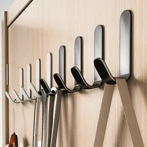 J-shaped Hook, 5 Counts Strong Adhesive Door Back Hook, Wall Mounted Hook, Home Organizer for Clothes, Hat, Handbag