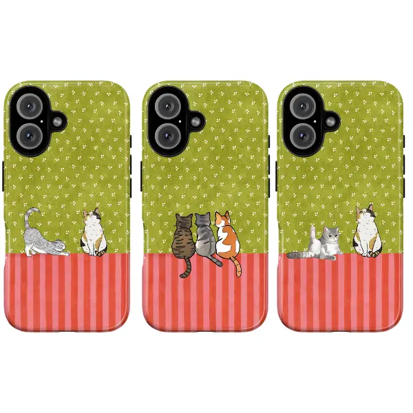 Kawaii Cat Phone Case, Cute Cartoon Cats Vintage Aesthetic, Cozy Whimsical Animal Art Protective Cover for iPhone 7 8 X XR XS 11 12 13 14 15 Pro Max Plus & Samsung Galaxy S21 S22 S23 S24 S25