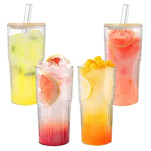 ANOTION 20oz glass Cup set with lids and glass straw, ice coffee cups ,bottles ,holiday gifts, Cute Tumblers, cup and mug for juices ,milk and More,