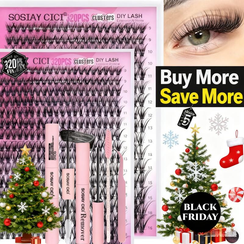 DlY Eyelash Extension Kit Summer Style 320 Pcs 40D Curl Clusters Individual False Eyelashes, Mixed 9-1ómm, with LashBond & Seal, Eyelash Tweezers, Eyelash Remover, Eye Makeup Enhancement Products, DlY Lash Extensions at Home, Mother's Day Gift Cosmetic
