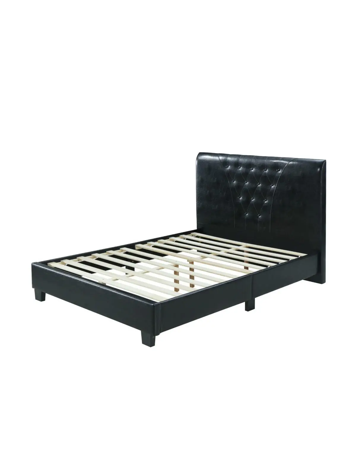 Hodedah HI698 Faux Leather Twin Size Platform Bed with Tufted Upholstered Headboard, Black