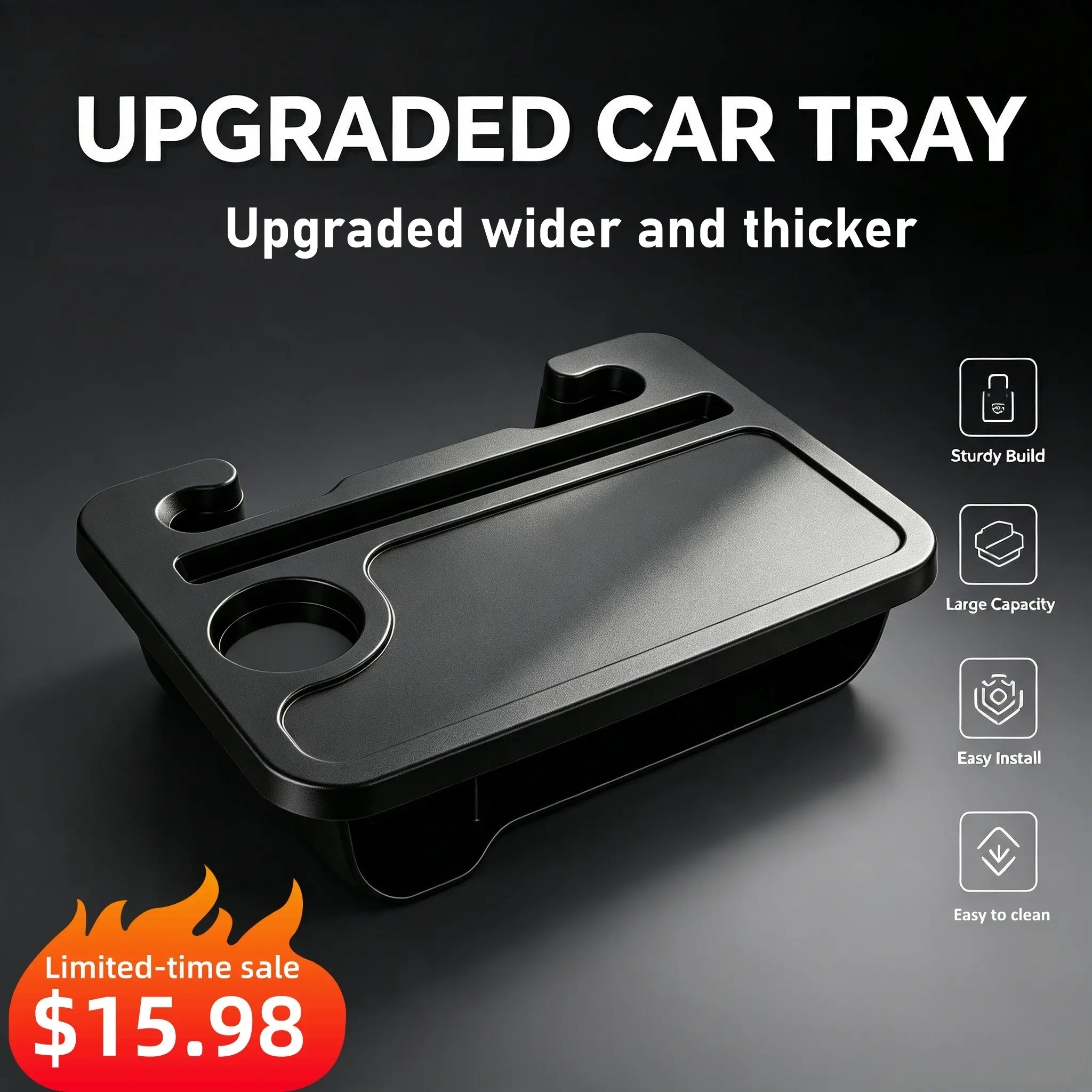 [2026 Latest Upgraded Version]2-in-1 Steering Wheel Tray & Seat Gap Organizer - Car Food Desk for Eating, Laptop, Work - Fits Most Cars, SUVs, Tesla Model 3/Y