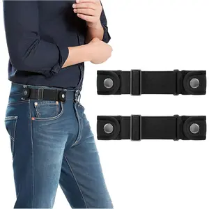 2 Pack No Buckle Belts for Men Women - Elastic Stretch Adjustable Invisible Side Belt Fits 1.5 Inch Loops