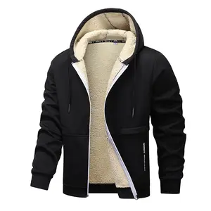Winter Men's Casual Extended Plush Thick Hooded Jacket, Warm Windproof Men's Wool Hooded Coat, Warm Windproof Jacket with Pockets, Casual Autumn Winter Coat, Long Sleeve Zipper Design, Winter Apparel, Men's Oktoberfest Jacket Coat#SummerVibes