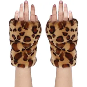 Newfancy Women Winter Furry Mittens Faux Fur Warm Soft Fingerless Half Finger Arm Warmer Gloves