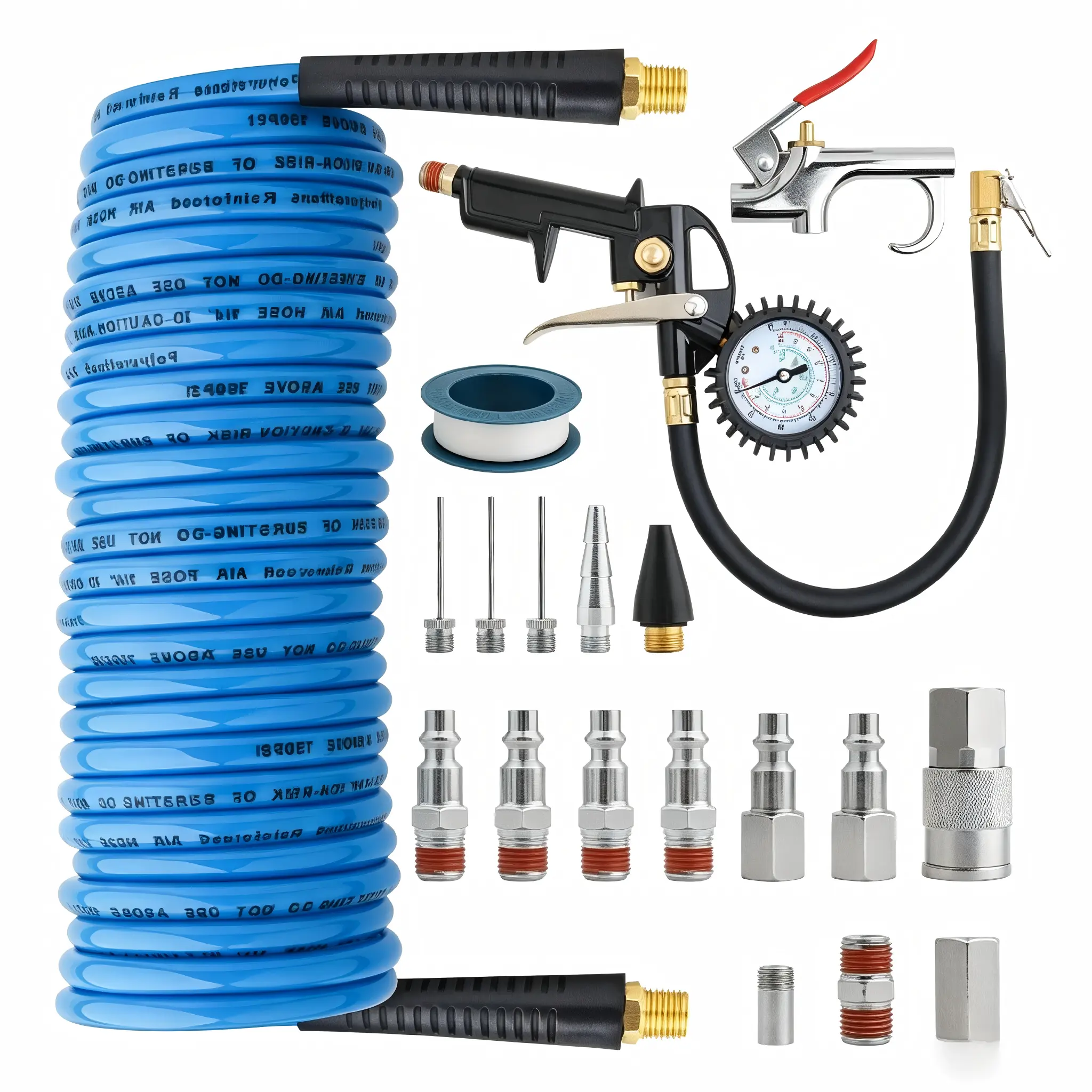 Gunpla 19-Piece Air Compressor Accessories Kit, Industrial 1/4"NPT Quick Connect Couplers & Fittings for Garage Inflation, Dust Cleaning & Automotive Maintenance, 1/4" 25ft Recoil Polyurethane Air Hose, 150PSI Tire Inflator Gauge & Heavy Duty Air Blow Gun