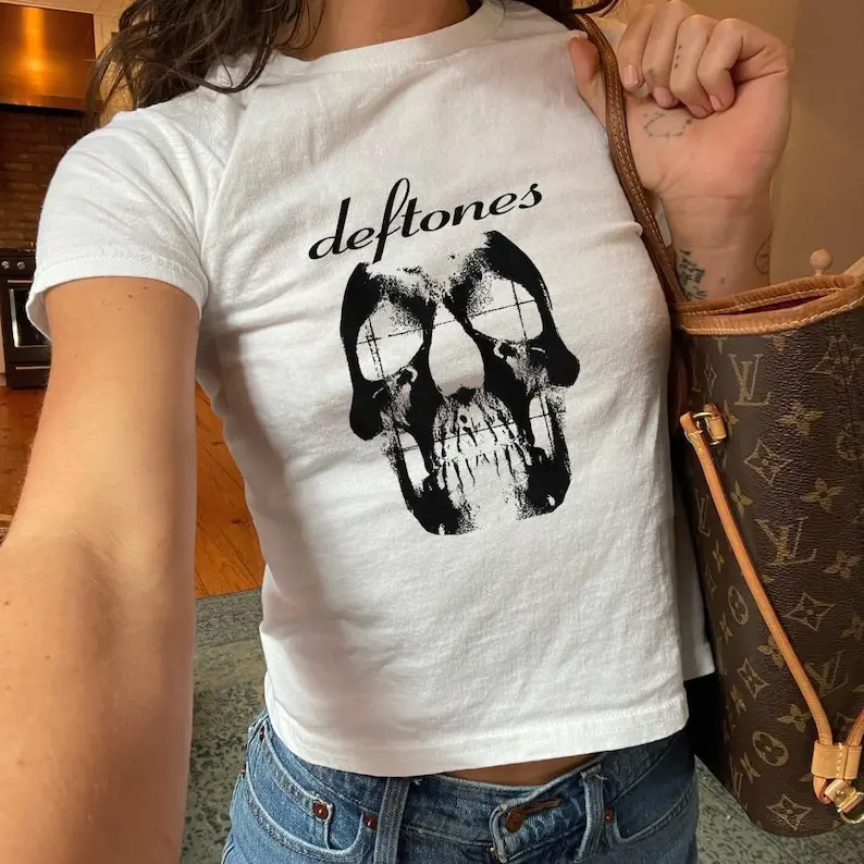 Deftones Skull Around the Fur Shirt Baby Tee - Vintage Graphic Deftones Tee, Grunge Streetwear Aesthetic, Trendy Babytee