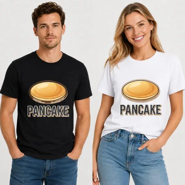 CARPESUN, Casual Streetwear, T-Shirt, Funny Pancake Food Graphic Print, Soft Cotton Blend, Unisex Men Women Daily Wear, Single Pack