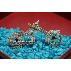 Silver Tone Rhinestone Motorcycle Bike Brooch Pin, Crystal Motorcycle Jewelry Gift, Christmas & Holiday Gift