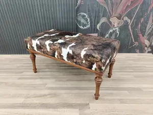 Cowhide Pattern Bench - Purse, Blanket, Furry, Coffee, Ottoman, Vanity, Footstool, BENCH COW