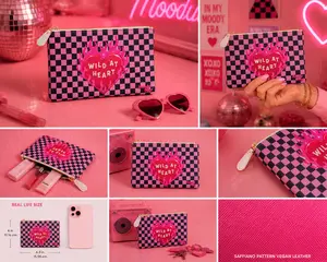 MoodyPop “Wild At Heart” Mini Clutch Bag 🔥| Pink Checkered Vegan Leather Makeup Pouch | Y2K It Girl Wallet Bag