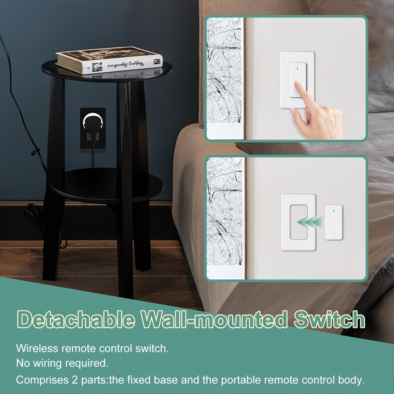 Remote Switch Outlet, Remote Control Outlet Plug with Switch, Wireless On/ Off Light Switch Wall Mounted, 15A/ 1500W, TUV List, No Wiring Needed, 500ft RF Range, for Lamp, Fans, Household Appliances