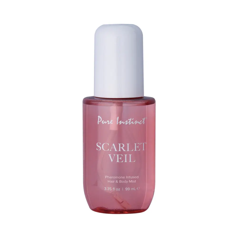 Pure Instinct Scarlet Veil Pheromone Hair & Body Mist - Infused with Pheromones, Women's Fragrance Spray, Jasmine & Amber Scent for Layering, 3.35 oz, Cosmetic Use Only