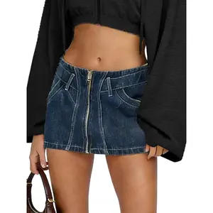 Flattering Hot Trend Women Denim Skirt Elegant Low Waist Zipper Mini Skirt All Match Daily Basic Skirt