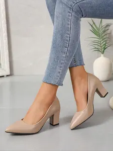 Women's Fashionable Solid Color Pointed Toe High Heel Shoes, Elegant PU Leather Pumps for Party, Daily Clothing Decor for Women & Girls, Elegant Heeled Shoes