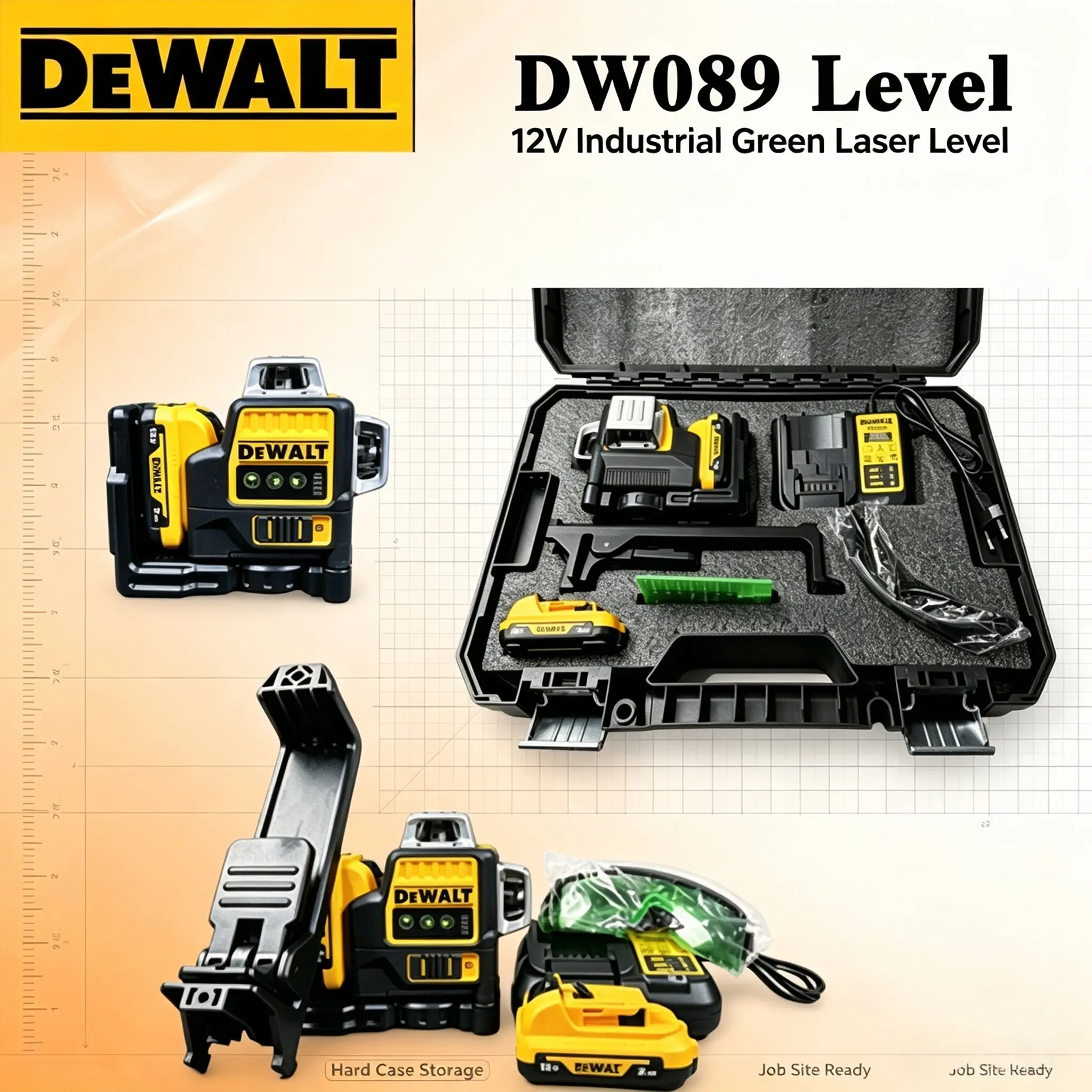 Dewalt DW089 12V Green Cross-Line Laser Level Tool for Construction, Home Renovation Projects cordless