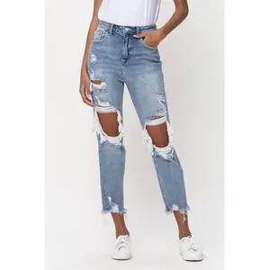 Cello High Rise Distress Crop Straight