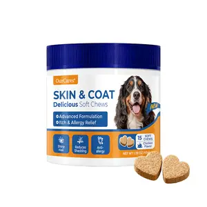 OurCares' newly upgraded soft chewable tablets   skin care and hair beauty (chicken flavor) - 15 tablets | Contains colostrum, salmon oil, and turmeric to enhance immunity and nourish healthy fur.  supplement containing vitamin E chew probiot day ics dog