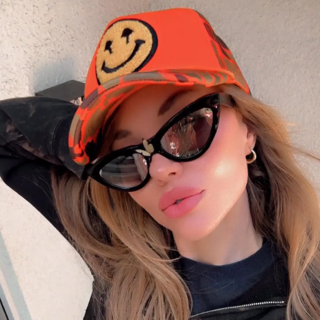Happy Caps Double Blind Trucker Hat - Orange Camo Meshback Snapback Cap