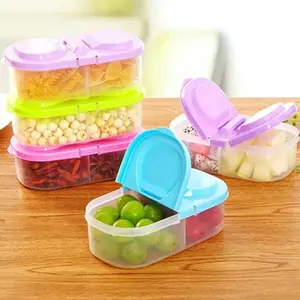 1pc Double compartment covered kitchen food miscellaneous grain sealed jar multifunctional kitchen refrigerator plastic storage and storage box