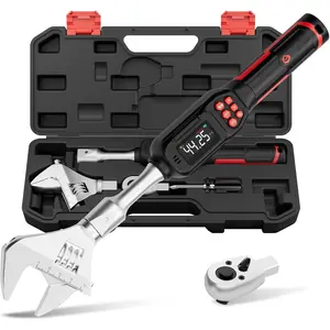 Adjustable Digital Torque Wrench, 2.2-44.3 Ft.lb/3-60Nm, +-2% Accuracy, HVAC Torque Wrench with Interchangeable 42mm Jaw & 3/8" Ratchet , Buzzer and LED Alert for Split AC,