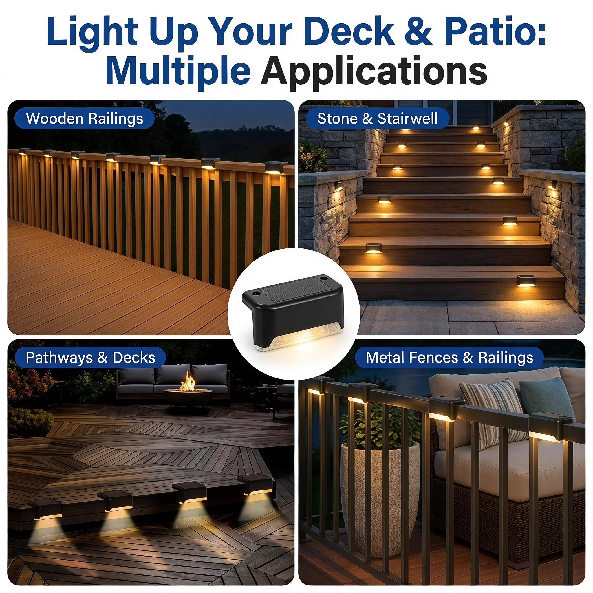 Solar Deck Step Lights, 3 Color Options, Auto Dusk to Dawn Sensor, Solar Powered Waterproof Outdoor Lighting for Patio Fence Stairs Garden Pathway-YY