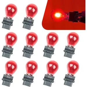 10PCS 3157 Red Tail Light Bulbs Car Instrument Auto Lighting Replacement Accessory Plastic Base Bulb for Brake Turn Signal Parking Side Marker