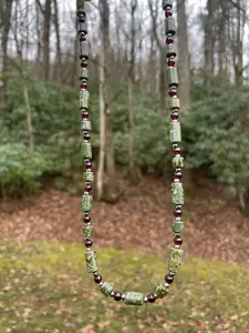Australian Green Lace Jasper and Garnet Necklace