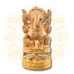 Hand Carved Wooden Ganesh Murti 5”