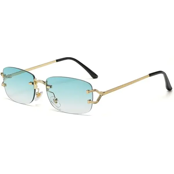Unisex Vintage Rimless Gradient Lens Sunglasses Slim Gold Metal Arm Trendy Luxury Vacation Sun Glasses