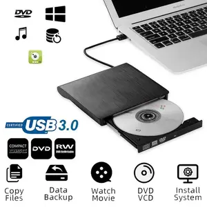 Slim External CD DVD Drive USB 3.0, CD Burner & DVD Player, Plug & Play, High-Speed 5Gbps, Compatible with Windows Linux Mac OS, Portable Slim Drive for Laptop PC Desktop Black